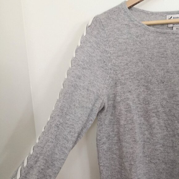 Nanette Lepore 100% Cashmere Lace Up Sleeve Light Grey/Off White Size L - Picture 4 of 6